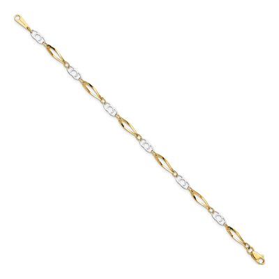 10K Two-Tone Gold 3mm Semi-Solid Fancy Link Chain Bracelet – view 2