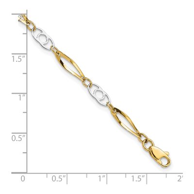 10K Two-Tone Gold 3mm Semi-Solid Fancy Link Chain Bracelet – view 3