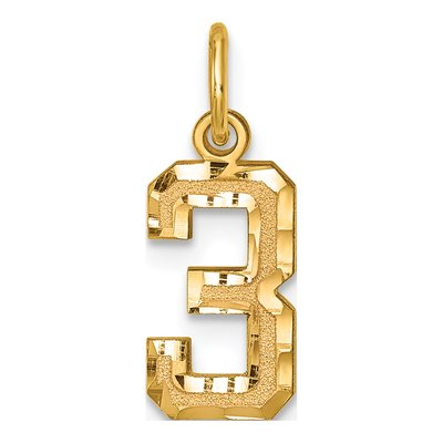 10K Yellow Gold Diamond-Cut Number 3 Charm