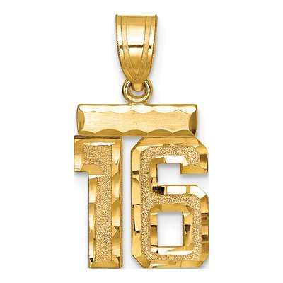 10K Yellow Gold Diamond-Cut Number 16 Charm