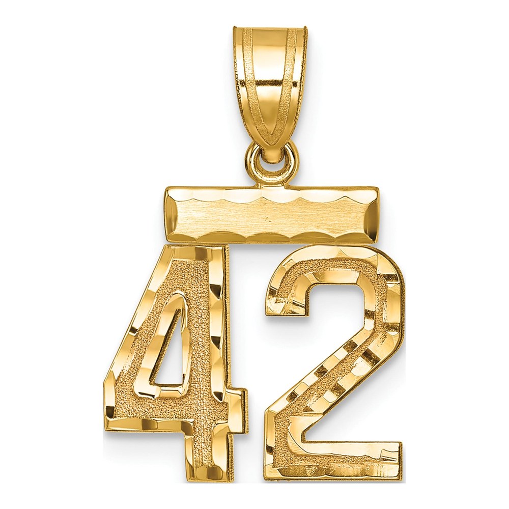10K Small Brushed Diamond-Cut Number 42 Charm Pendant