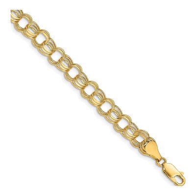 10K Yellow Gold Lite Semi-Solid Diamond-Cut Triple Link Charm Bracelet