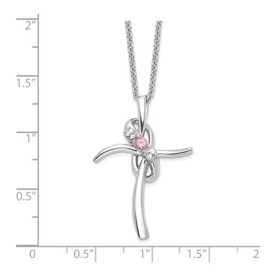 10K White Gold Pink Topaz Cross Necklace – view 2