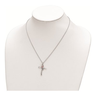 10K White Gold Pink Topaz Cross Necklace – view 3