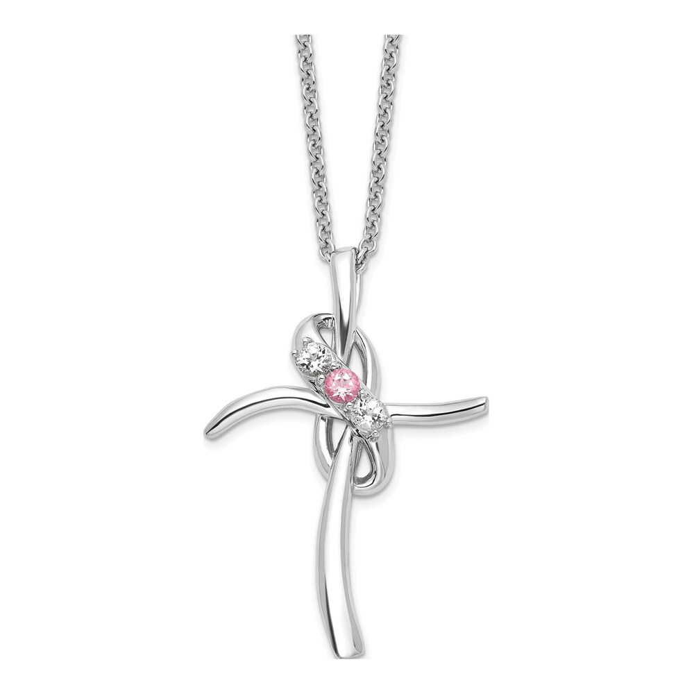 10K White Gold Pink & White Topaz Cross Necklace
