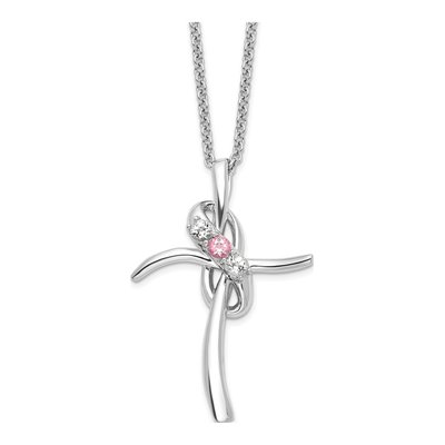 10K White Gold Pink Topaz Cross Necklace