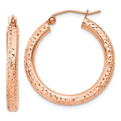 10K Rose Gold 25mm Diamond-Cut Hoop Earrings