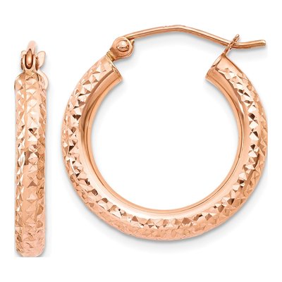 10K Rose Gold 20mm Diamond-Cut Hoop Earrings