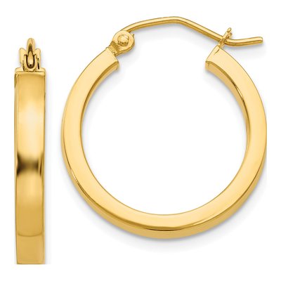 10K Yellow Gold 20mm Square Tube Hoop Earrings