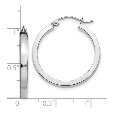 10K White Gold 25mm Rectangle Tube Hoop Earrings – view 5