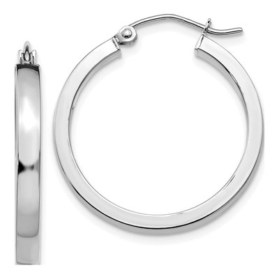 10K White Gold 25mm Rectangle Tube Hoop Earrings