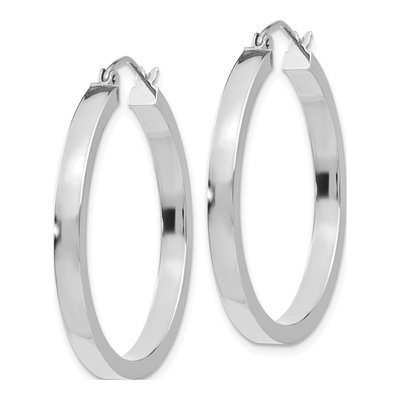 10K White Gold 30mm Rectangle Tube Hoop Earrings – view 3