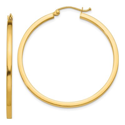 10K Yellow Gold 40mm Square Tube Hoop Earrings
