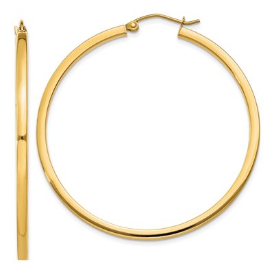 10K Yellow Gold 45mm Square Tube Hoop Earrings
