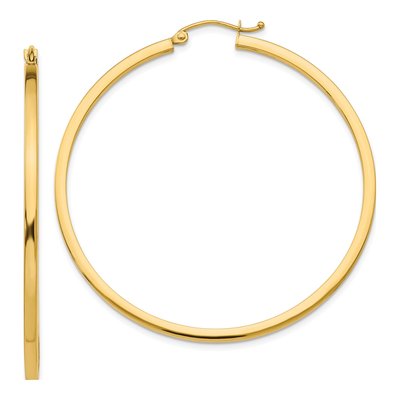 10K Yellow Gold 50mm Square Tube Hoop Earrings
