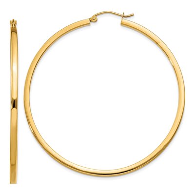 10K Yellow Gold 55mm Square Tube Hoop Earrings