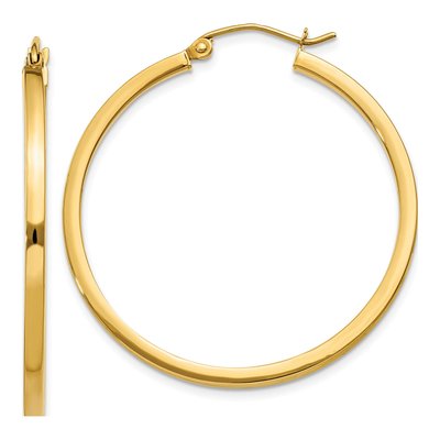 10K Yellow Gold 35mm Square Tube Hoop Earrings