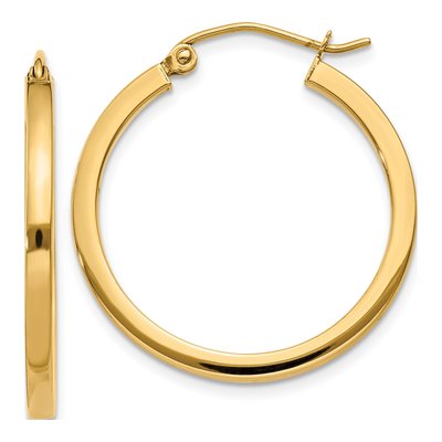 10K Yellow Gold 25mm Square Tube Hoop Earrings