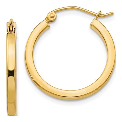 10K Yellow Gold 20mm Square Tube Hoop Earrings