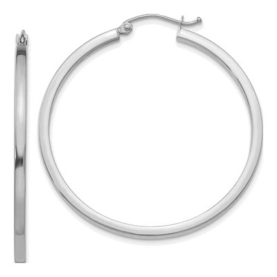 10K White Gold 40mm Square Tube Hoop Earrings