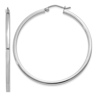 10K White Gold 45mm Square Tube Hoop Earrings