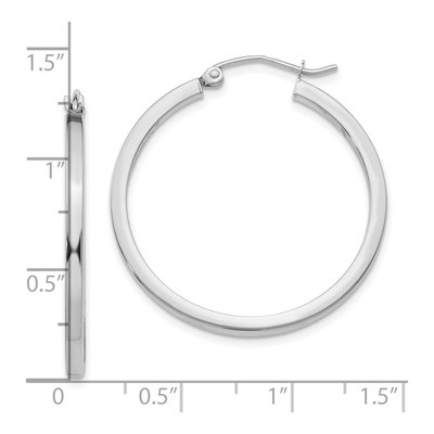 10K White Gold 30mm Square Tube Hoop Earrings – view 5