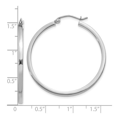 10K White Gold 35mm Square Tube Hoop Earrings – view 5