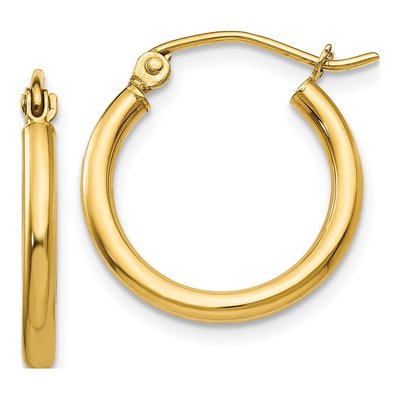 10K Yellow Gold 13mm Tube Hoop Earrings
