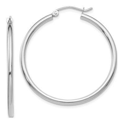 10K White Gold 35mm Tube Hoop Earrings