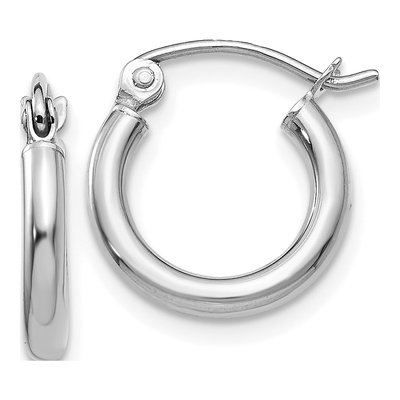 10K White Gold 13mm Tube Hoop Earrings