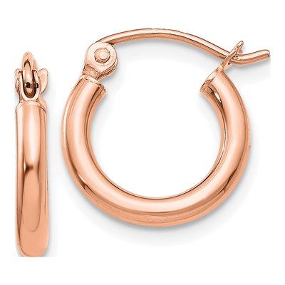 10K Rose Gold 13mm Tube Hoop Earrings