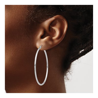 10K White Gold 50mm Tube Hoop Earrings – view 4