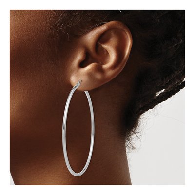 10K White Gold 60mm Tube Hoop Earrings – view 4