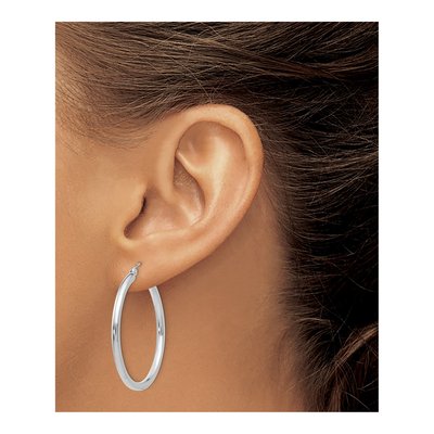 10K White Gold 35mm Tube Hoop Earrings – view 4