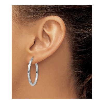 10K White Gold 30mm Tube Hoop Earrings – view 4