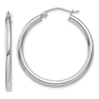 10K White Gold 30mm Tube Hoop Earrings