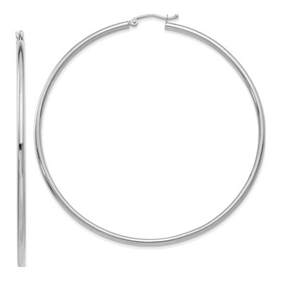 10K White Gold 65mm Tube Hoop Earrings