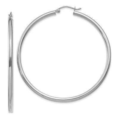 10K White Gold 55mm Tube Hoop Earrings