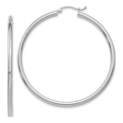 10K White Gold 50mm Tube Hoop Earrings