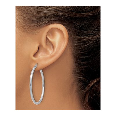 10K White Gold 45mm Tube Hoop Earrings – view 4