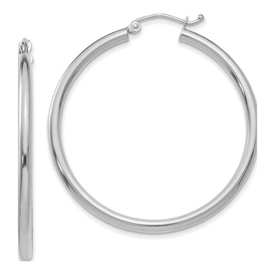 10K White Gold 40mm Tube Hoop Earrings