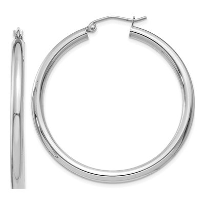 10K White Gold 40mm Tube Hoop Earrings
