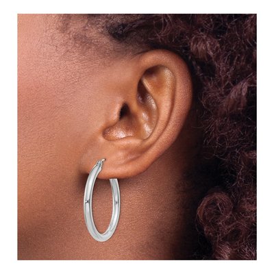 10K White Gold 30mm Tube Hoop Earrings – view 4
