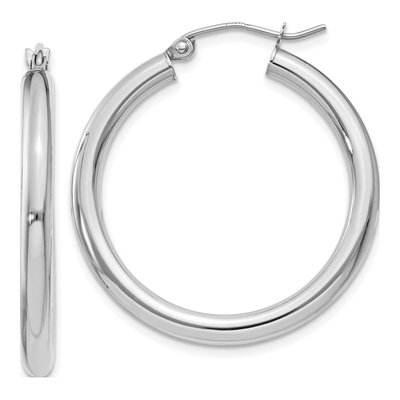 10K White Gold 30mm Tube Hoop Earrings