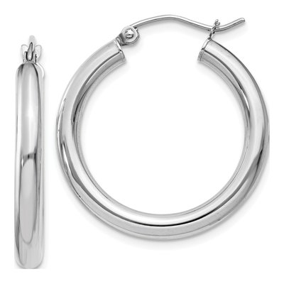 10K White Gold 25mm Tube Hoop Earrings