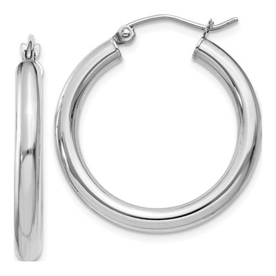 10K White Gold 25mm Tube Hoop Earrings