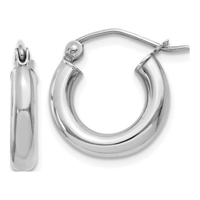 10K White Gold 15mm Tube Hoop Earrings