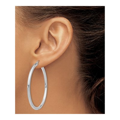 10K White Gold 45mm Tube Hoop Earrings – view 4
