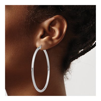 10K White Gold 55mm Tube Hoop Earrings – view 4