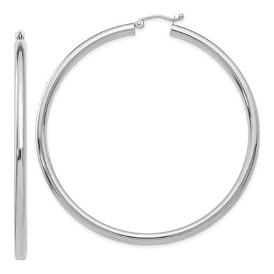 10K White Gold 55mm Tube Hoop Earrings